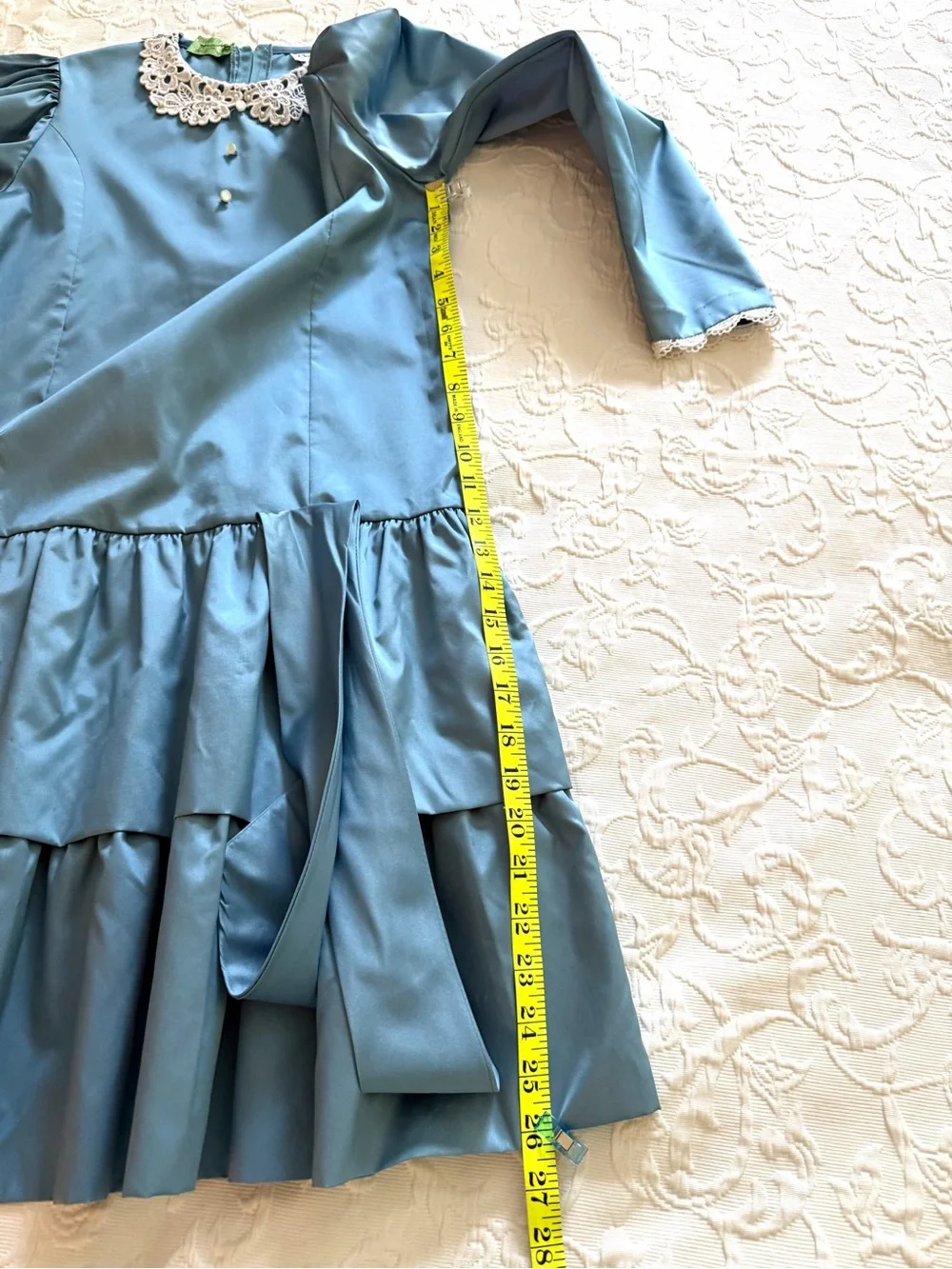 Vintage Christian Dior Blue Tiered Dress Lace Collar Girls Sz 12 1980’s